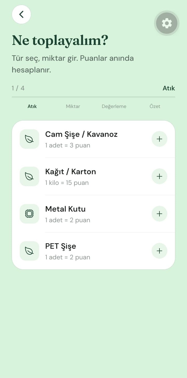 Sipariş sihirbazı atık seçimi ekranı
