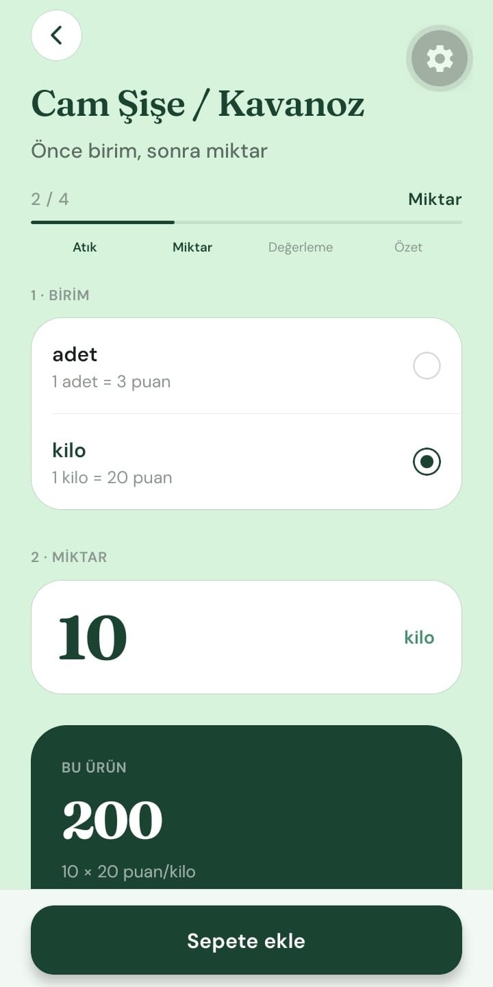 Sipariş sihirbazı adım 2: Miktar