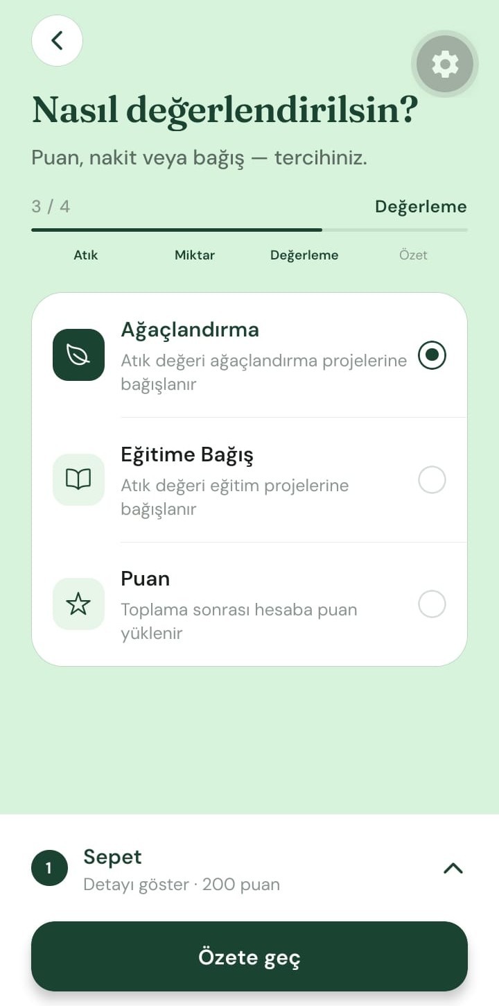 Sipariş sihirbazı değerlendirme türü seçimi ekranı