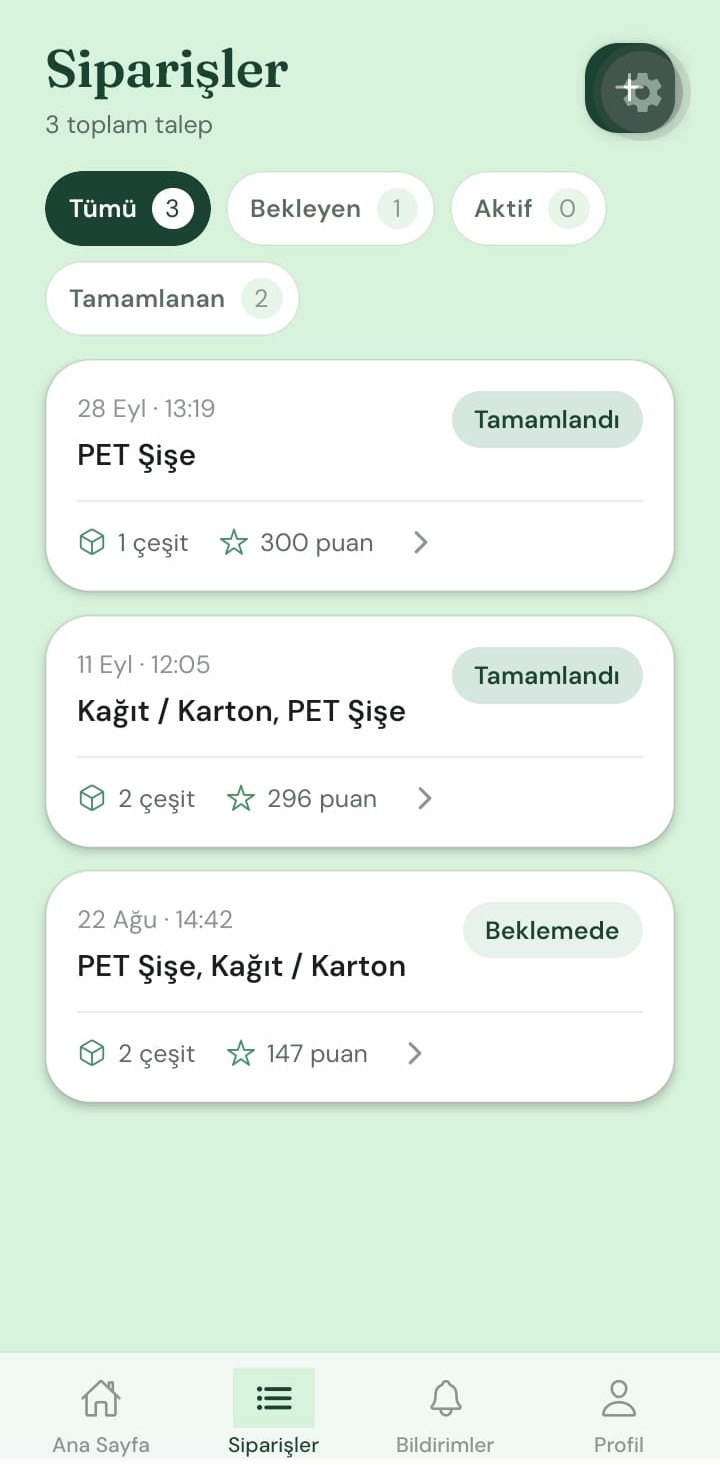 Siparişler listesi ve durumları ekranı